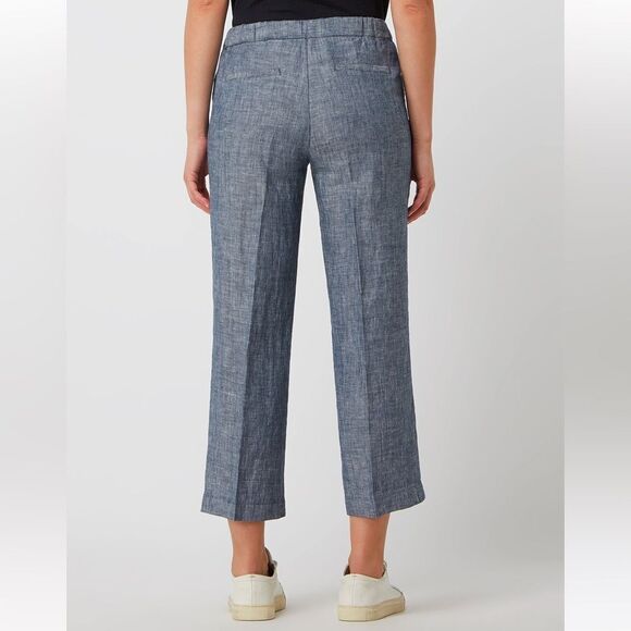 Opus Maritta Pants Women Blue Straight Wide Leg EU Size 42 Drawstring 100% Linen - Picture 4 of 15